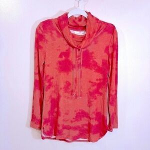 NWT Market and Spruce Tie Dye Drawstring Turtleneck Sweater Coral Combo Small